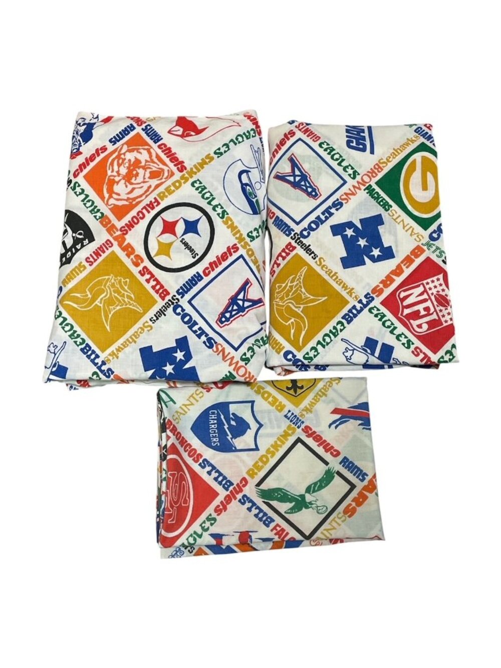 Vtg Retro 70's NFL Football Logo Twin Bed Fitted Sheet, Flat Sheet, Pillowcase